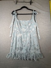 Lulus Floral Embroidered Tie-Strap Mini Dress Light Blue Size L NWT