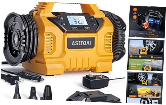  Cordless Tire Inflator Portable Air Compressor for Car Tire Pump 160PSI with 