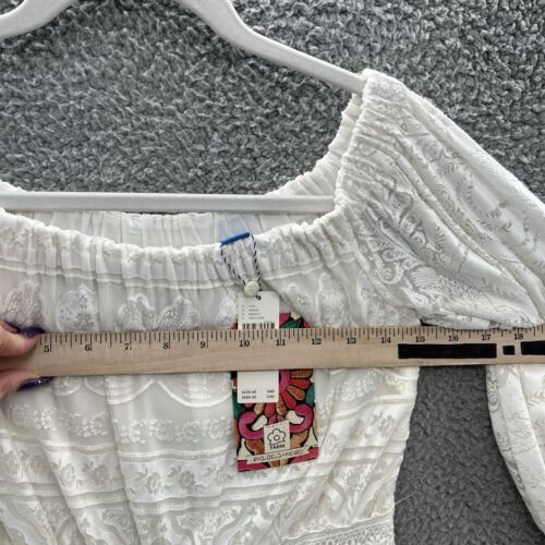 Farm Rio X Anthropologie Jumpsuit XS Cream Lace Off Shoulder Wide Leg Crop Boho - Picture 5 of 16