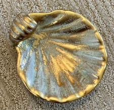 VTG Stangl Pottery Antique Gold/ Turquoise Shell Soap Dish