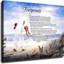 Footprints in The Sand Christian Religious Wall Picture Poster Cloth Wall Art