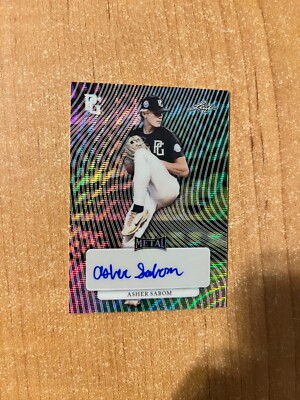 2023 Leaf Perfect Game - Asher Sabom - Rainbow Wave Metal Auto #d 1/1