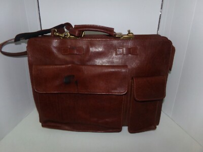 Vintage PELLE Men's Brown Genuine Leather Briefcase Document case Made in Italy