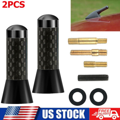 2PCS 1.4'' Car Antenna Carbon Fiber Radio Short AM FM Antena Kit Stubby w/ Screw