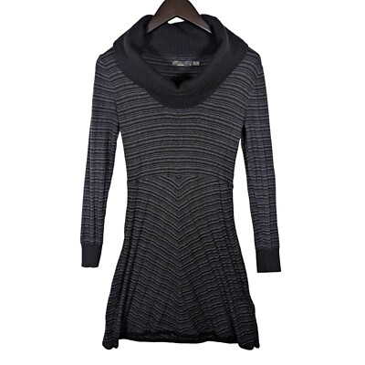 PRANA Cowl Neck Monica Sweater Dress Womens Small Gray Black Wool Empire  Waist | eBay