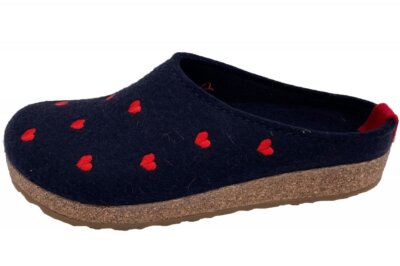 Haflinger Cuoricini Mittelblau Blau Herzen Filz Clog Hauschuhe 741031-70