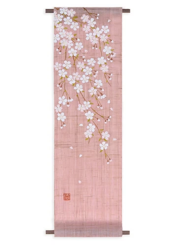 Kyoto Hangin scroll Kakejiku Tapestry Handpaint Weeping Cherry blossom Japan