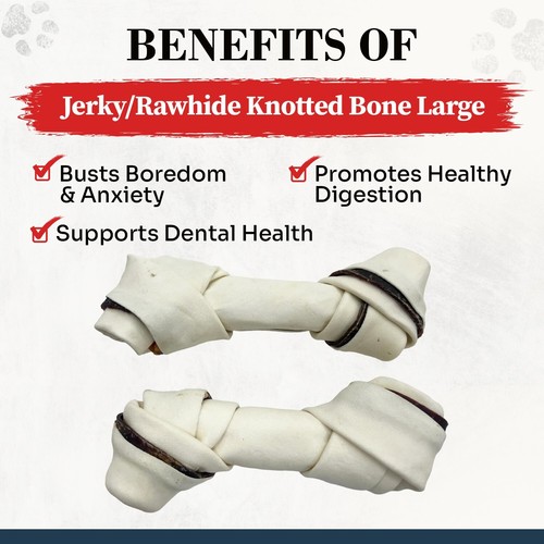 Petrix Jerky with Rawhide Knotted Bone Large ( 50 Count ) Chew & Treat for Dogs - Picture 3 of 7