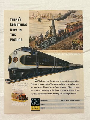 Vintage 1943 General Motors GM Diesellokomotiven Motoren Druckwerbung Züge