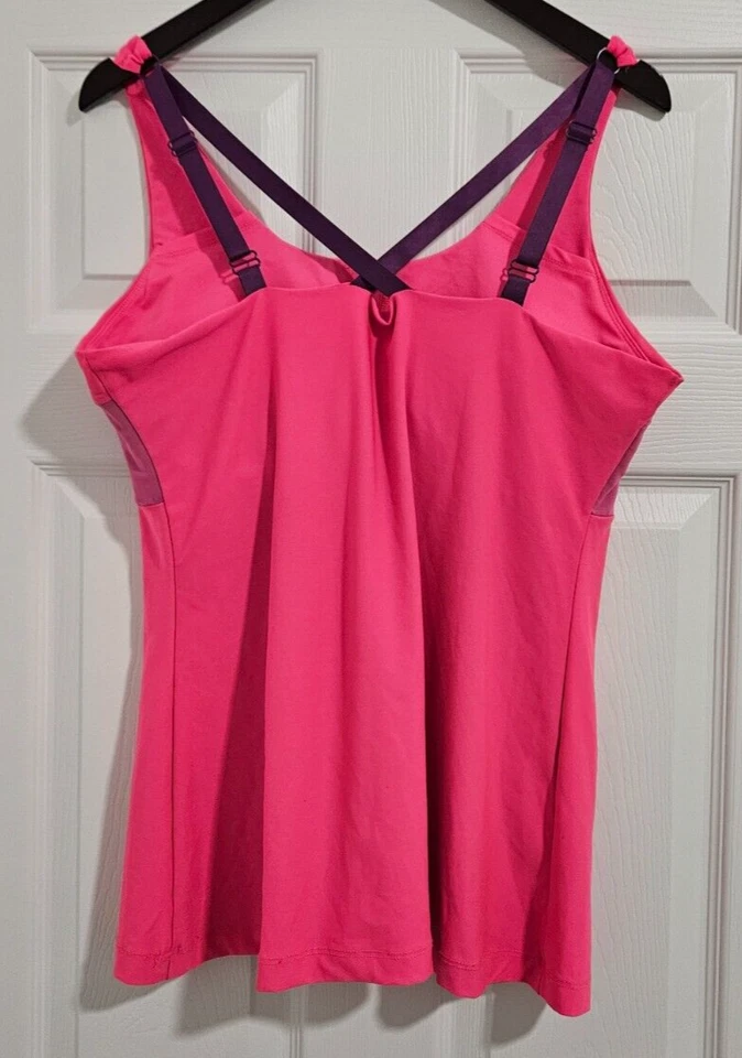 MARIKA ярко розовый встроенный в полку бюстгальтер крест-накрест Майка XL 16/18 спортзал активный винтажный - Изображение 3 из 4