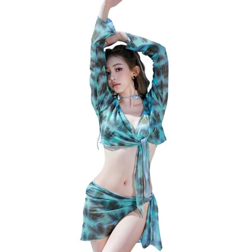 Womens 4 Pieces Swimsuit Halters Swimwear Flower Print Bathing Suit Beachwears - Bild 12 von 17