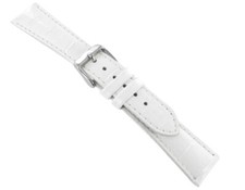 20mm deBeer White Crocodile Grain Chrono Padded Stitched Mens Watch Band Long