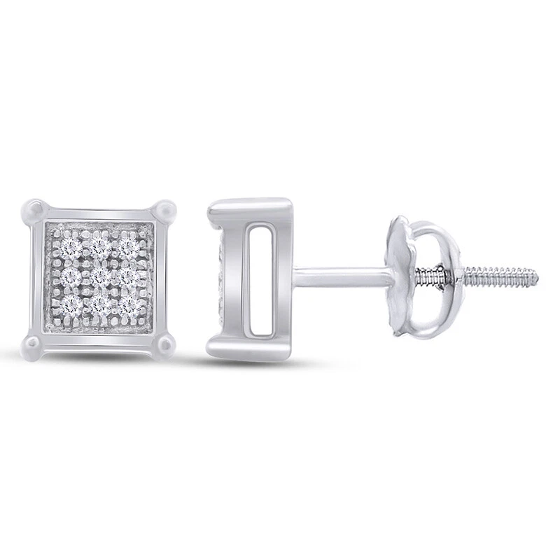 Round Real Diamond Men Ladies Stud Earring Sterling Silver 925 Screw On Back - Image 2 of 4