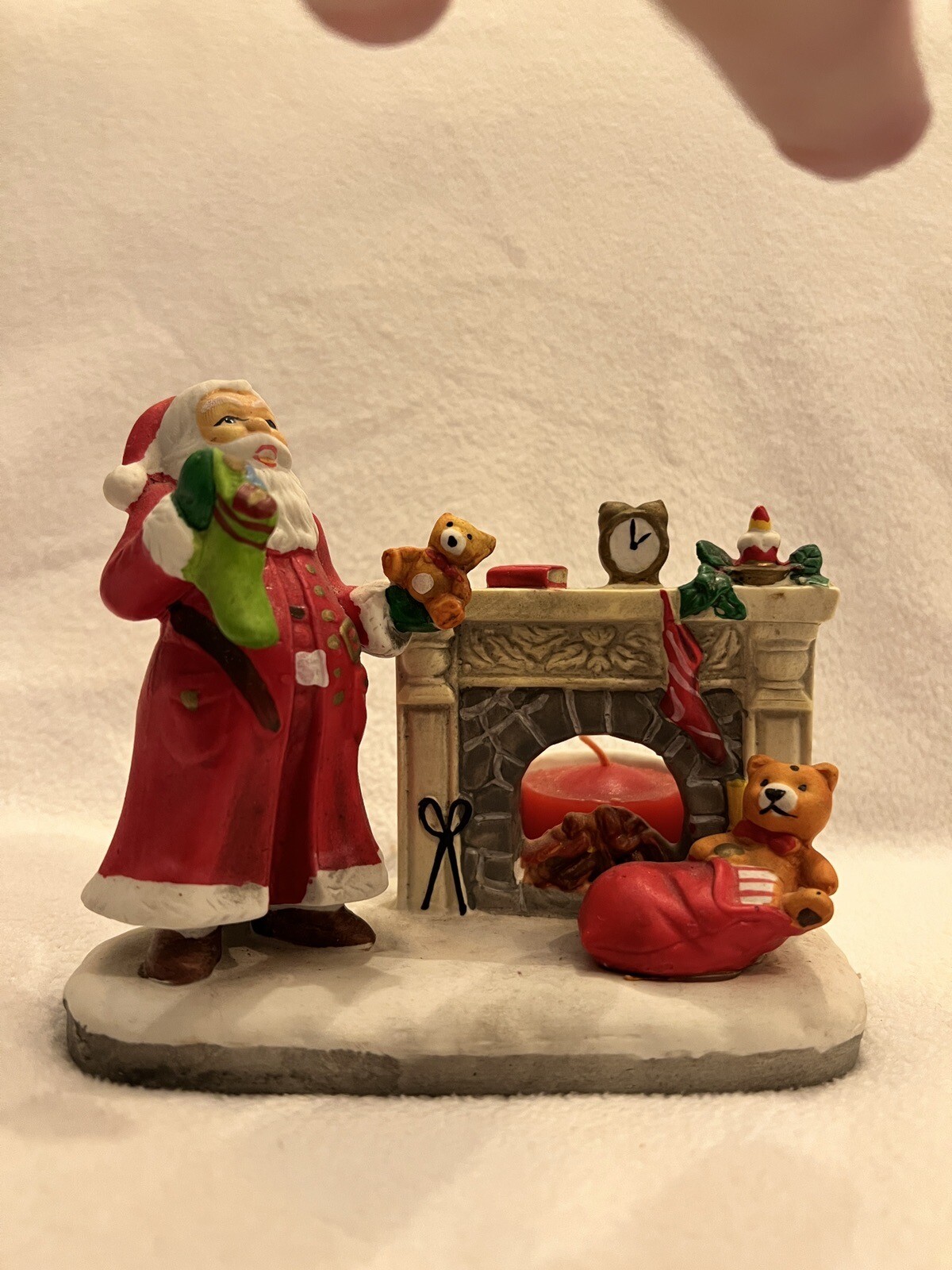 Vintage Porcelain Christmas Tea Light Holder, Santa by the Fireplace