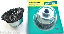 2 WOLFCRAFT 3" KNOTTED TWISTED CUP BRUSH WIRE WHEELS 5/8"-11 ANGLE GRINDER #2125