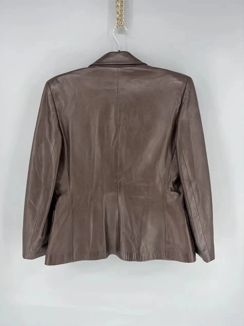 Autentica Giacca di Pelle Vintage Yves Saint Laurent Donna US 12 Italiana