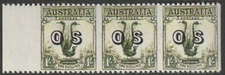 45210 - AUSTRALIA 1932 LYRE BIRD 1s OS HIALEAH FORGERY strip of 3 mnh