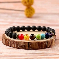 7 Chakra Healing Anti-fatigue Beaded Bracelet 8MM Natural Lava Stone Diffuser 