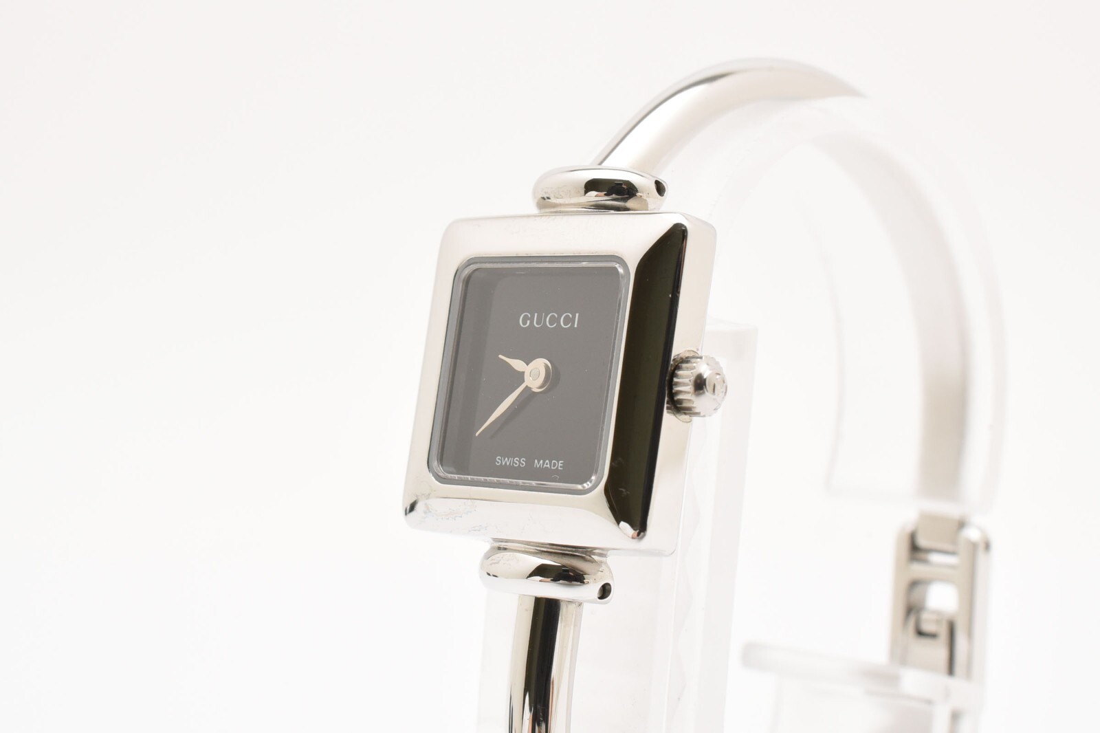 Vintage GUCCI 1900L Silver Black Dial Square Quartz Womens Watch Near Mint Japan