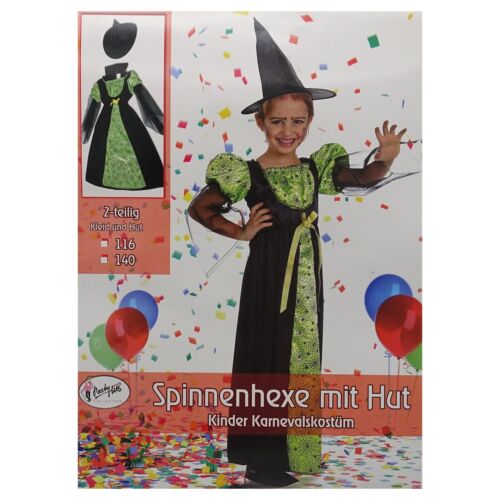 KINDER HEXEN KOSTÜM mit HUT Halloween Karneval Mädchen Hexenkostüm Spinnen Kleid - Bild 1 von 1