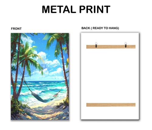 Swinging Hammock On Beach with Palm Trees 40x60cm Canvas or Metal Print Wall Art - Picture 3 of 4
