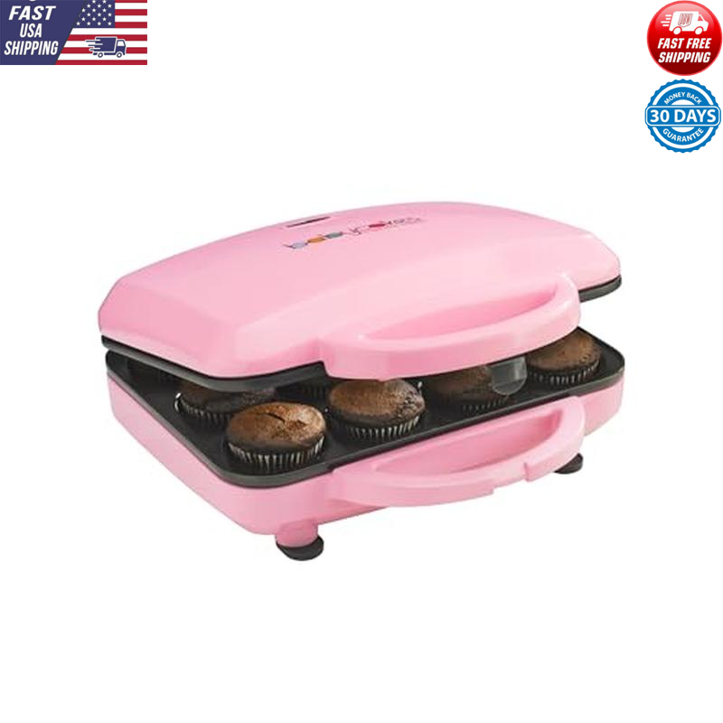 Cupcake Maker Bakes 12 Nonstick Plates Latching Lid Power Ready Lights New-image