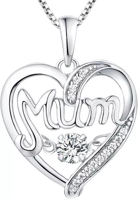NEW Mum Necklace 925 Sterling Silver Heart White Gold Plated