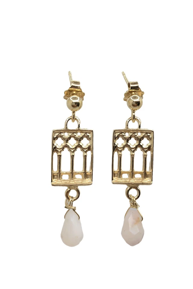 Orecchini Earring Trifora Veneziana Argento 925 Dorato E Opale Rosa - Immagine 2 di 3