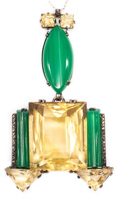 GERMAN ART DECO 1920 IMPORTANT NECKLACE WITH 155 Ctw IN CITRINES & CHRYSOPRASE