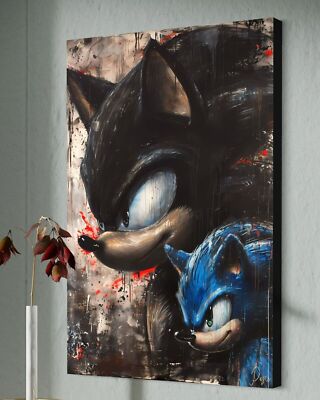 Sonic The Hedgehog Leinwandbild Wanddeko Farbig Stil Kinderzimmer Sony Shadow