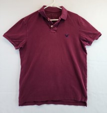 American Eagle Outfitters Logo Red Knit Cotton Polo Shirt Mens Large