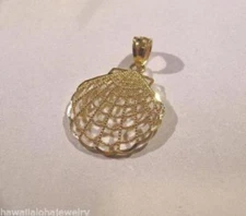 14MM PETITE SOLID 14K YELLOW GOLD DC FILIGREE HAWAIIAN SCALLOP SHELL PENDANT #2