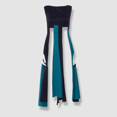 $1815 Talbot Runhof Women's Blue Textured Striped Boat Neck Dress Size 16 $1815 Talbot Runhof Women's Blue Textured Striped Boat Neck Dress Size 16