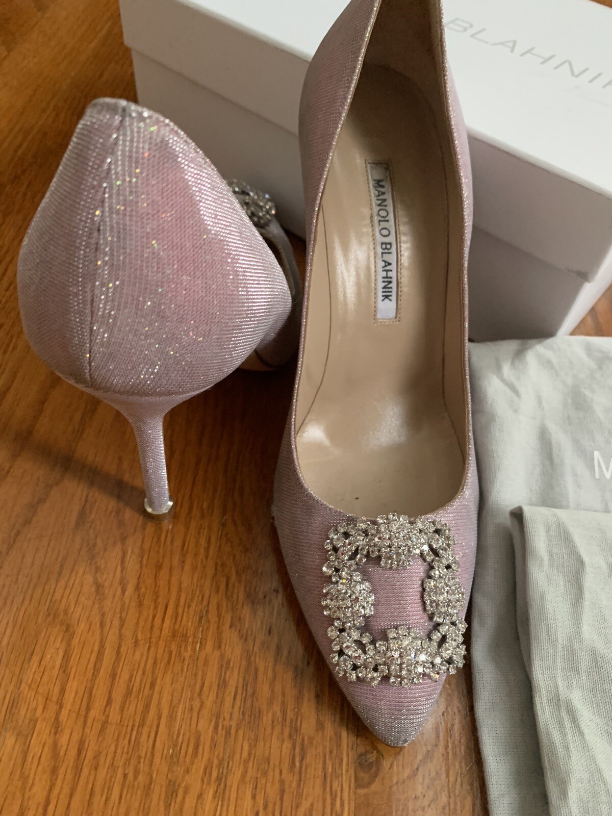 Manolo Blahnik Glitter Pink Hangisi Heels
