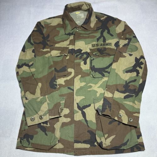 Military Army Woodland Camo Fatigue Button Coat Combat BDU Size Small Long