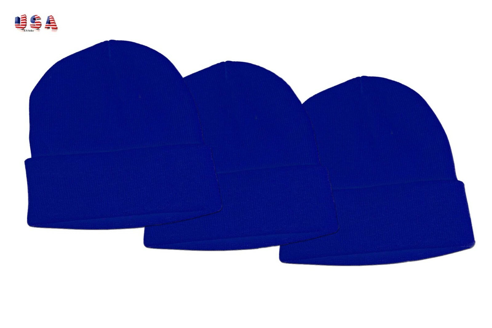 Blue Knit Beanie Winter Skull Cap Warm Cuff 3-Pack-image