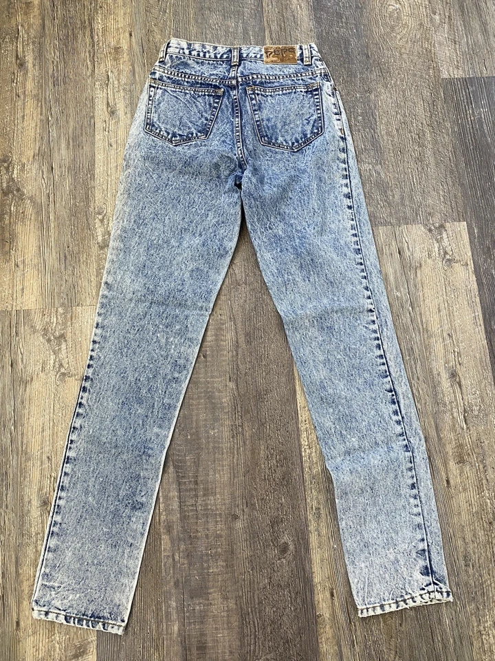 Pantalones de mezclilla vintage de algodón PEPE lavado ácido tiro alto EE. UU. W27XL33 años 80 90 con fecha 87 Foto 2 de 4