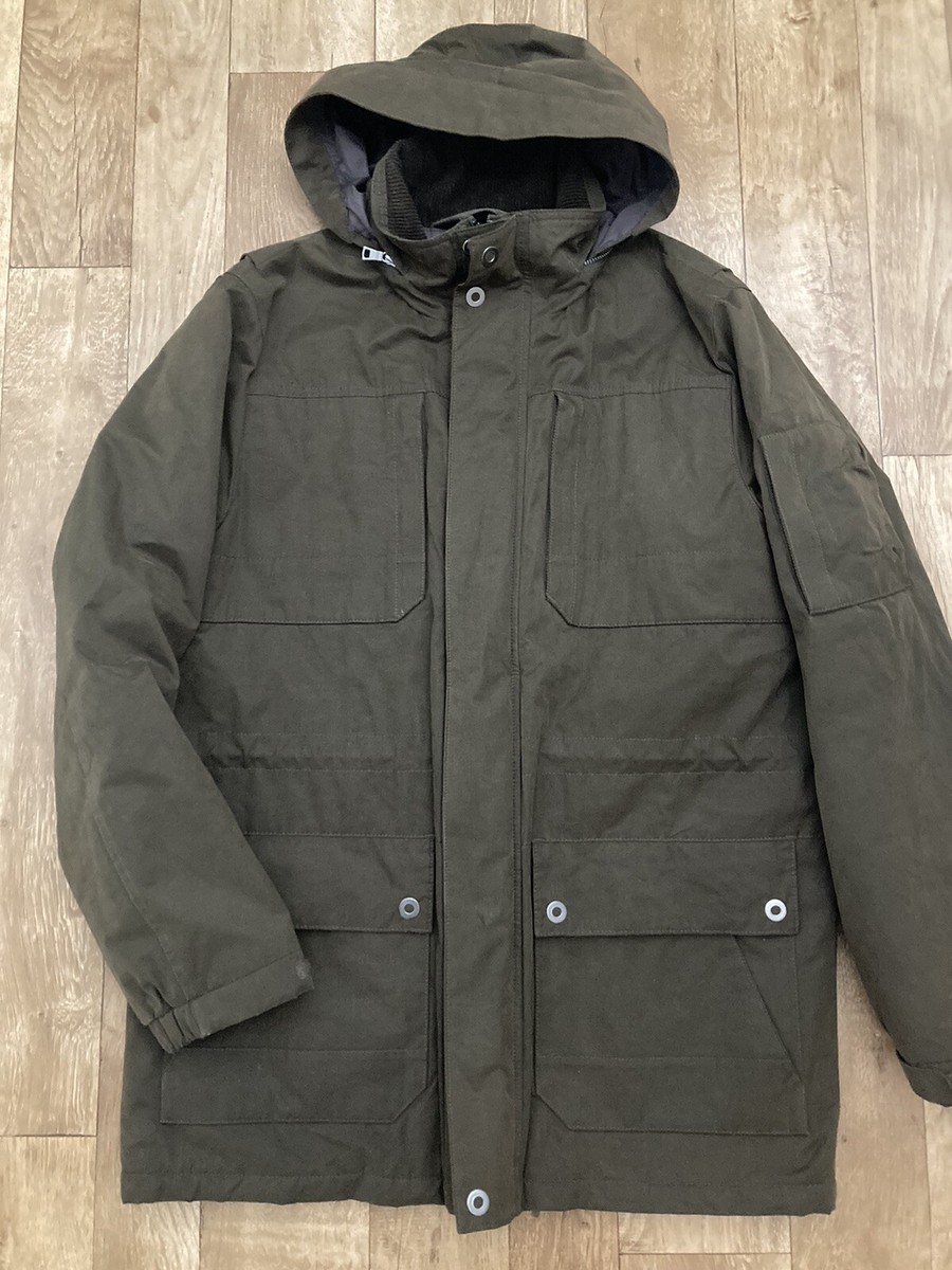 M&S Men's Brown Cotton Blend Padded Zip Up Hooded Rain Jacket