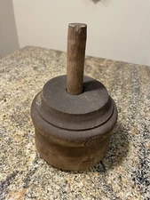 Vintage Wood Carved Rustic Wooden BUTTER MOLD PRESS Leaf Pattern Plunger Antique