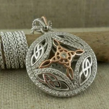 Polished Sterling Silver & 10K Rose Celtic Cross Pendant CZs Keith Jack  Boxed