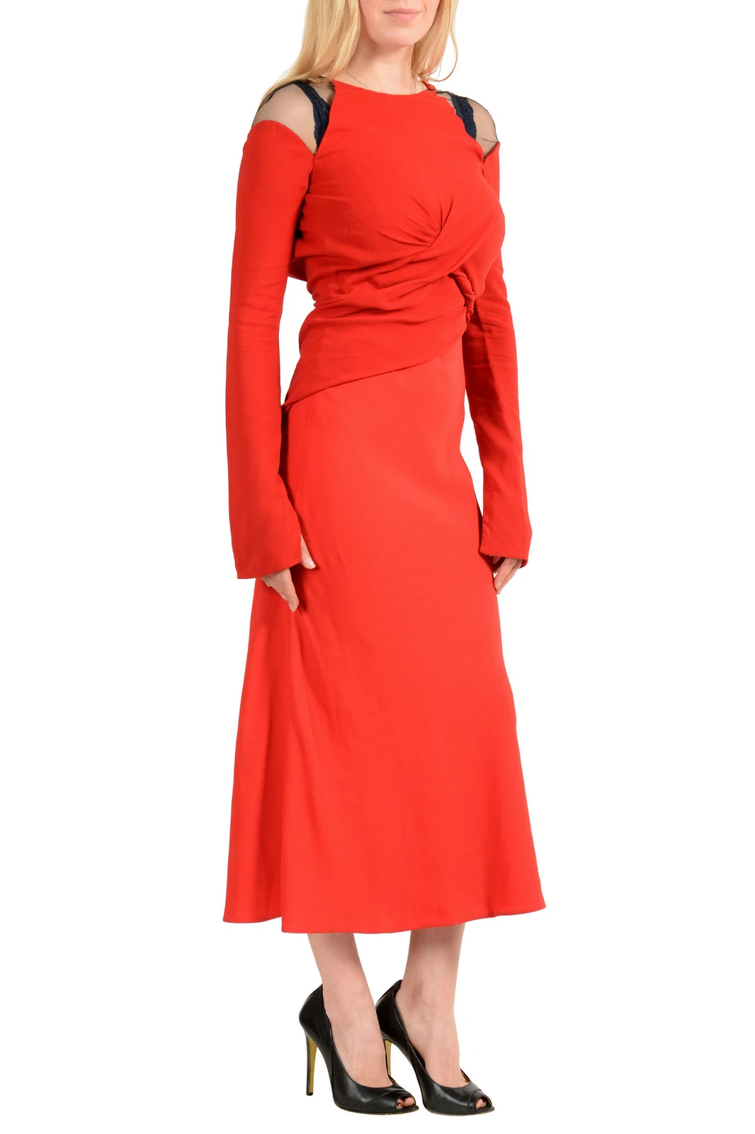 $7000 Versace abito da sera lungo da donna rosso brillante in seta US XS IT 38