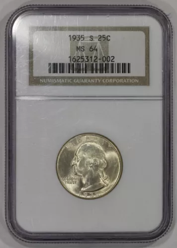 1935-S 25c Silver Washington Quarter NGC MS64