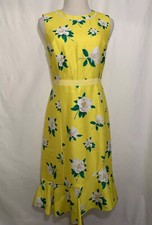 Draper James Yellow w/White Green Floral Print W/Ruffle Hem Dress sz 4 NWT