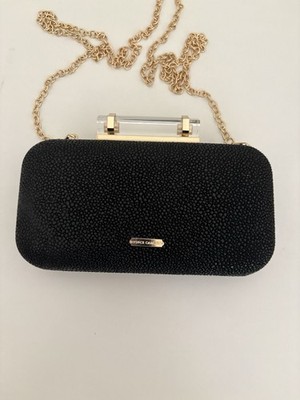Vince Camuto Women s Evening Clutch Bag Faux Stingray Texture BLACK gold CHAIN