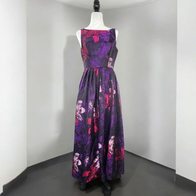 Adrianna Papell Jacquard Sleeveless Gown Women’s Purple Floral Formal  Evening