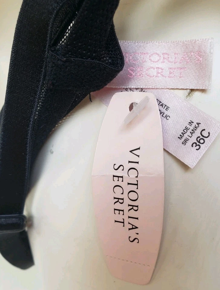 Sujetador vintage Y2K Victoria's Secret negro satinado con volantes cierre frontal talla 36C NUEVO Foto 3 de 4