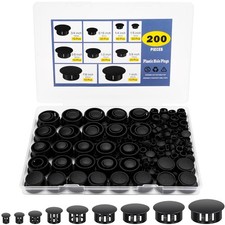 200 Pcs Black Plastic Hole Plugs Assorted Sizes, Nylon Caps for Round Holes