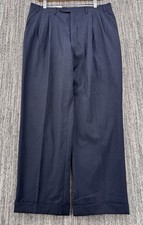 Canali Men s Loose Navy Wool Pinstriped Pleated Cuffed Dress Pants 34x30 Italy