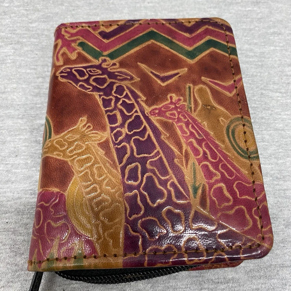 Leather Embossed Painted Giraffe Wallet Women Men Unisex Africa - Image 2 of 4