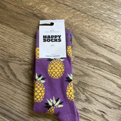 NWT Happy Socks Women's Crew Sock  (36-40) US W 5.5-9.5 Purple Pineapple